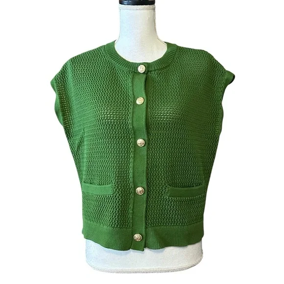 Talbots Mesh Stitch Sweater Shell Women’s SZ Medium in Olive Grove Green - Picture 2 of 7
